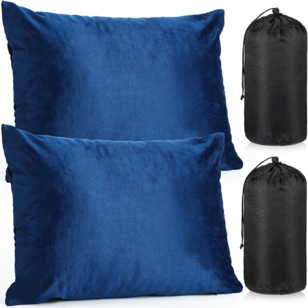 ceb415a6cb5977f0 2 Pack Camping Pillow for Sleeping Shredded Memory Foam Travel Pillow with Storage Bag, Compressible Portable Pillow for Outdoor Camp Backpacking Hiking Essential Gear (Blue, Small)