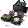 ceb6883bac98dc69 Hisencn Portable Camping Stove, 2 Burner Foldable Camp Stove, 20000 BTU Folding Gas Stove, Portable Propane Stove with Carry Bag, Adjustable Burners & Piezo Ignition, Includes Frying Pan, Kettle, Pot