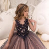 ceb81e634c67ad63 MisShow Princess Satin Beaded Floor Length Red Flower Girl Black Appliques Girls Pageant Dress First Communion Dresses