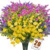 Artificial Plants Outdoor, 24PCS Lavender Artificial Flowers, UV Resistant Fake Flowers, Faux Flowers for Outdoor Planters for Home Garden Outside Porch Decor