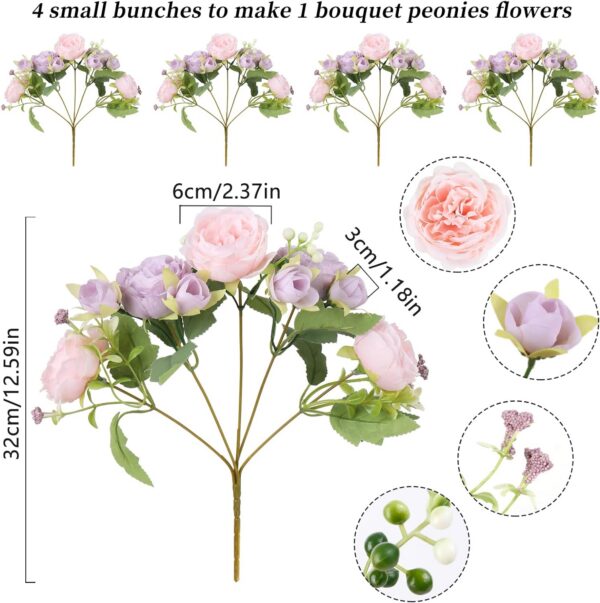 Artificial Peonies Silk Flowers, Faux Peony Bouquet 4 Bundles Florals Arrangements Decor for Farmhouse Home Boho Wedding Table Centerpiece, Fake Plastic Flowers Bulk for Vase Decoration (Pink Purple)