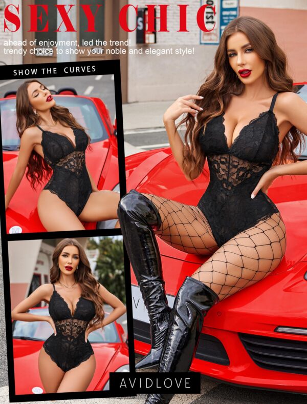 Avidlove Women Snap Crotch Lingerie Sexy Bodysuit Deep V Teddy One Piece Lace Babydoll