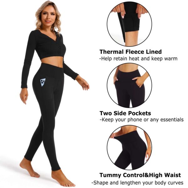 cef0e8aac57c9795 NEW YOUNG 3 Pack Fleece Lined Leggings with Pockets for Women,High Waisted Thermal Warm Winter Yoga Pants