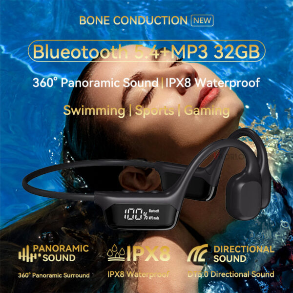 cef801f22f7af322 Bone Conduction Headphones Bluetooth 5.4 Wireless Earphone IPX8 Waterproof for Swimming Sports Support MP3 Player With 32G RAM