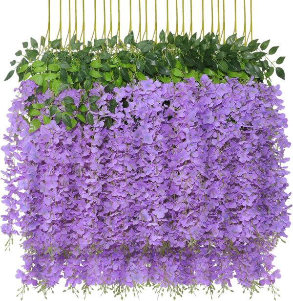 U'Artlines 12 Pack (Total 43.2 Feet) Artificial Fake Wisteria Vine Rattan Hanging Garland Silk Flowers String Home Party Wedding Decor (12, Pink)