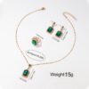 4PCS Sets Exquisite Quadrate Rhinestone Necklace Earrings Ring Set Charm Ladies Jewelry Fashion Bridal Gifts