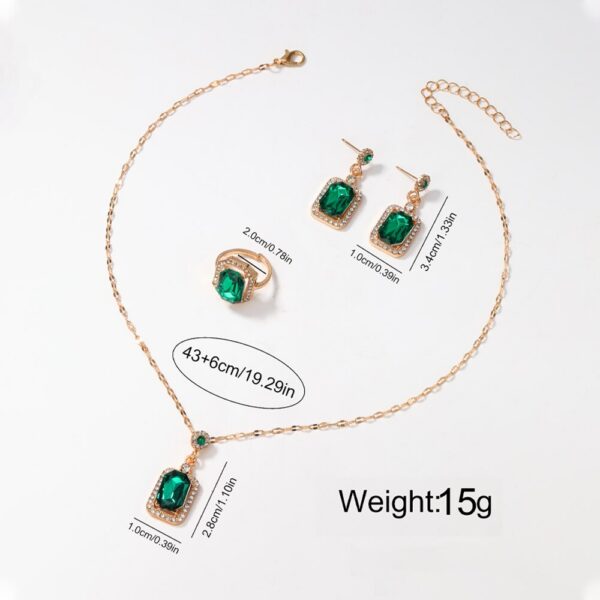4PCS Sets Exquisite Quadrate Rhinestone Necklace Earrings Ring Set Charm Ladies Jewelry Fashion Bridal Gifts