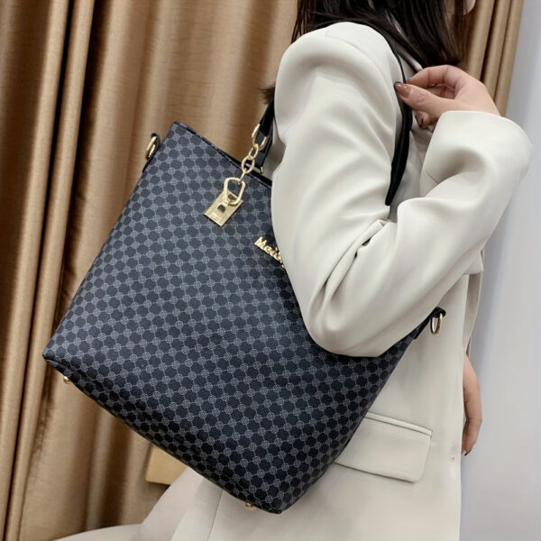 cf1ab890ca7cb9c8 6pcs Tote Bag Boston Bag Clutch Purse Set, PU Leather Textured Shoulder Bag, Casual Versatile Commuter Bag