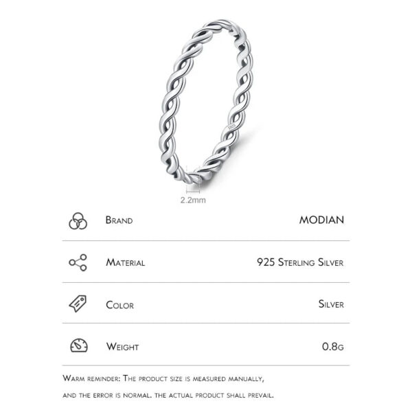 Modian Simple 925 Sterling Silver Texture Twisted Thin Stackable Small Finger Ring For Women Vintage Classic Fine Jewelry Gifts