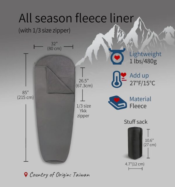 cf3abd058720f557 Litume Fleece All Season Sleeping Bag Liner Adds Up to 15°C, Compressible and Lightweight Mummy Sleeping Sack for Backpacking Camping travel hiking compact stuff Drawstring hood
