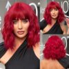 Women Grey Wavy Bob Wigs Bangs Short Blonde Ombre Synthetic Wig With with Dark Roots Natural Hair for Daily Use