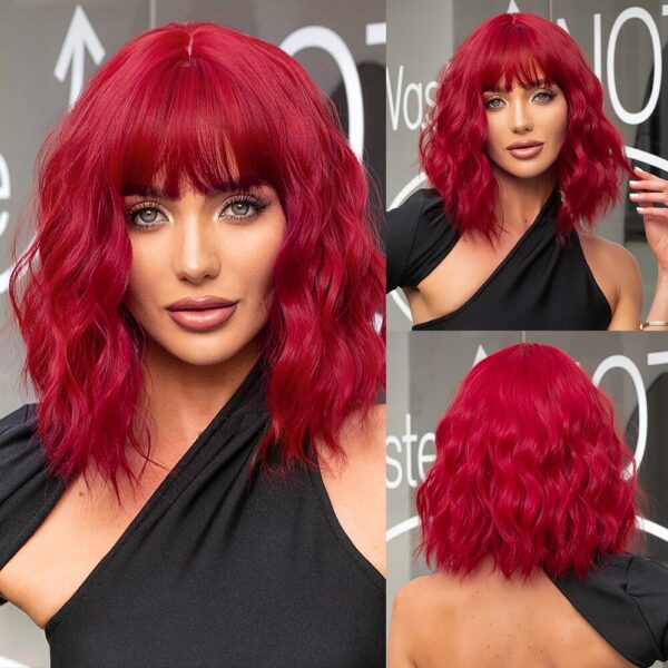 Women Grey Wavy Bob Wigs Bangs Short Blonde Ombre Synthetic Wig With with Dark Roots Natural Hair for Daily Use