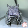 cf47a900c51e66a7 sterling sier high quality white zircon diamond geometric three-dimensional diversified ring suitable for couple