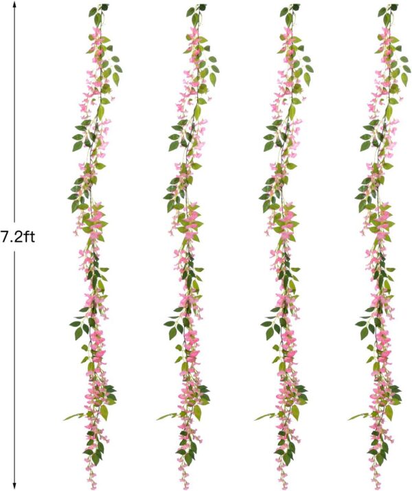 Lvydec Wisteria Artificial Flowers Garland, 4 Pcs Total 28.8ft Artificial Wisteria Vine Silk Hanging Flower for Home Garden Outdoor Ceremony Wedding Arch Floral Decor (Pink)