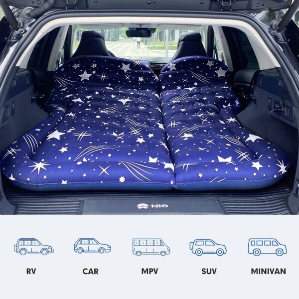 SUV Air Mattress Camping Bed Cushion Pillow, Inflatable, Car Portable Bed Back Seat (Starry Blue)