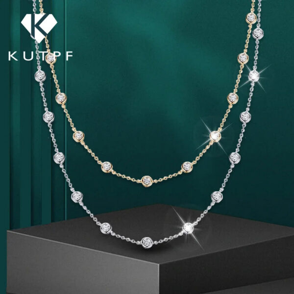 cf9cbcb3da8cc161 3mm D Color Full Moissanite Tennis Necklace with Certificate Sterling Sier Bezel Set Bubble Round Cut Diamond Neck Chain