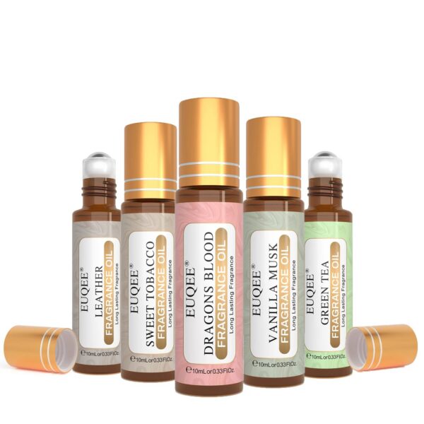 EUQEE 10ml Men's Roll-on Fragrance Oil For Car Diffuser Aromatherapy Green Tea Leather Amber Romance Aroma Essential Oils