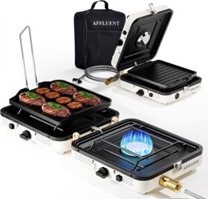 cfb875f0cae05f96 AFFLUENT 2 Burner Propane Camping Stove with Grill and Storage Bag- A Must - Have Camp Stove Propane! Foldable, Featuring Two Adjustable Burners Ideal Portable Camping Stove for Camping & BBQ(White)