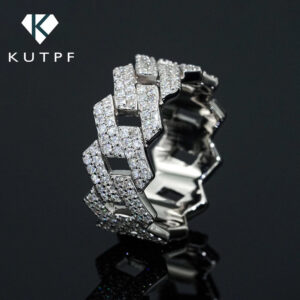 cfbd777618cb1d0f Sterling Sier Full Moissanite Rings with Gra Double Row Diamond Cuban Chain Ring for Men Women Hip Hop Fine Jewelry