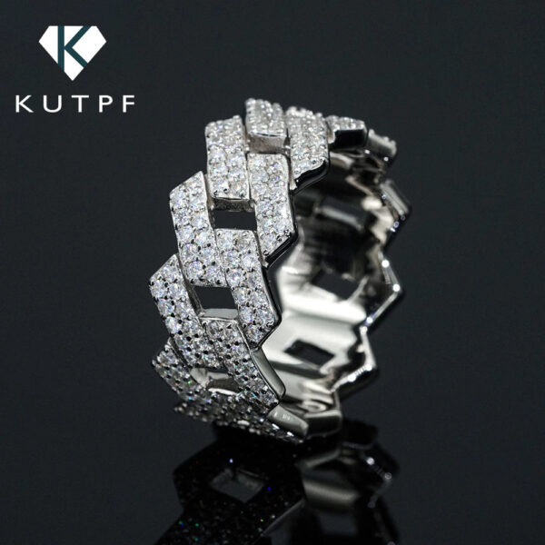 cfbd777618cb1d0f Sterling Sier Full Moissanite Rings with Gra Double Row Diamond Cuban Chain Ring for Men Women Hip Hop Fine Jewelry
