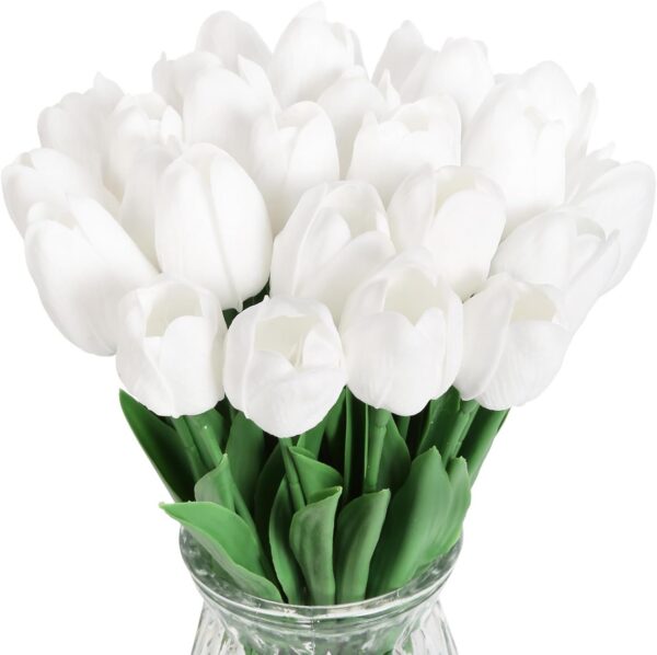 IPOPU 12PCS Pink Tulips Artificial Flowers for Decoration Fake Tulips Real Touch Fake Pink Flowers Artificial Floral Arrangements Pink Faux Tulips Decor Table Home Kitchen Wedding Decorations (Pink)