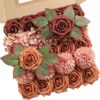 YYHUAWU Artificial Flowers Combo Box Set Gradient Color Flower Leaf with Stems for DIY Wedding Bouquets Centerpieces Baby Shower Party Home Decorations Peach