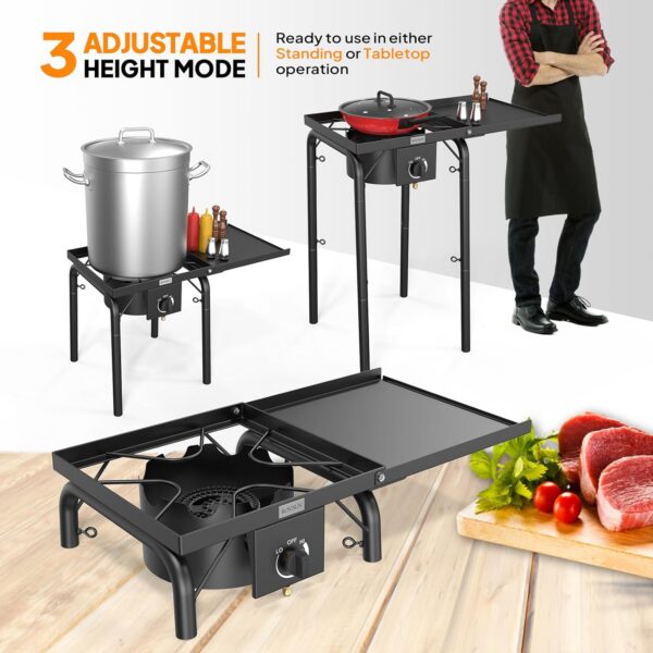 cff5555a7c43f92d ROVSUN Single Burner Gas Stove with Side Shelf, 100,000BTU Portable Propane Stove with Removable Leg & Regulator for Camping Home Backyard Outdoor Cooking Brewing Canning Turkey Frying