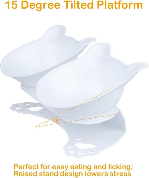 d00152d5b7ce6f19 Anti Vomiting Cat Bowls - Elevated Tilted 15° Cat Food Bowl, Raised Plastic Cat Dishes with Non-Slip Rubber Base Stand Kitty Bowl for Cats (White)