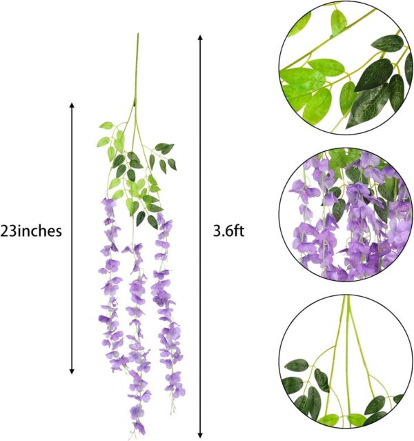 d03758199eda6c52 CEWOR 24pcs Wisteria Hanging Flowers 3.6ft Artificial Vines Fake Garland Silk Flower String for Wedding Party Garden Outdoor Greenery Home Wall Decoration (Purple)