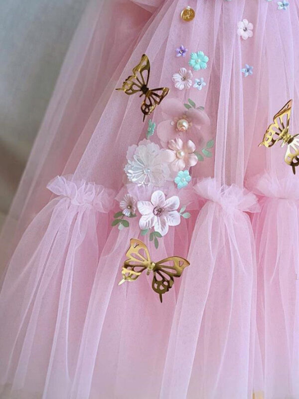 2024 New Children‘s Princess Evening Gown Sleeveless Pearls Appliques Design Wedding Birthday Baptism Party Girls Dresses A3649