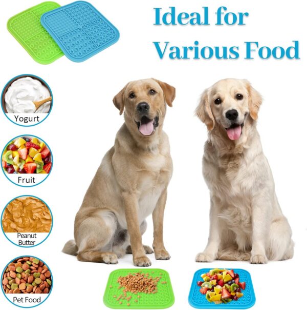 Licking Mat for Dogs Cats 2 Pack, Dog Peanut Butter Lick Pad with Strong Suction Cups for Calming, Reduce Anxiety Boredom (Blue & Green)