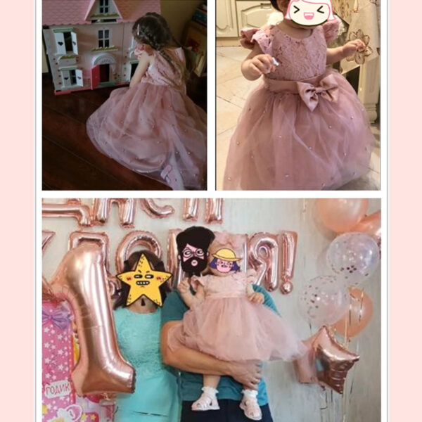 Baby for Wedding Party 1st Birthday Pink Princess Dress Kid Bridesmaids 1-5Y Cute Infant Girls Vestidos Elegant Gown