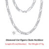 Rinntin Sterling Diamond-Cut Figaro Link Necklace for Men Women Trendy Punk Neck Chain Sier Jewelry SC27