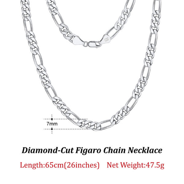 Rinntin Sterling Diamond-Cut Figaro Link Necklace for Men Women Trendy Punk Neck Chain Sier Jewelry SC27