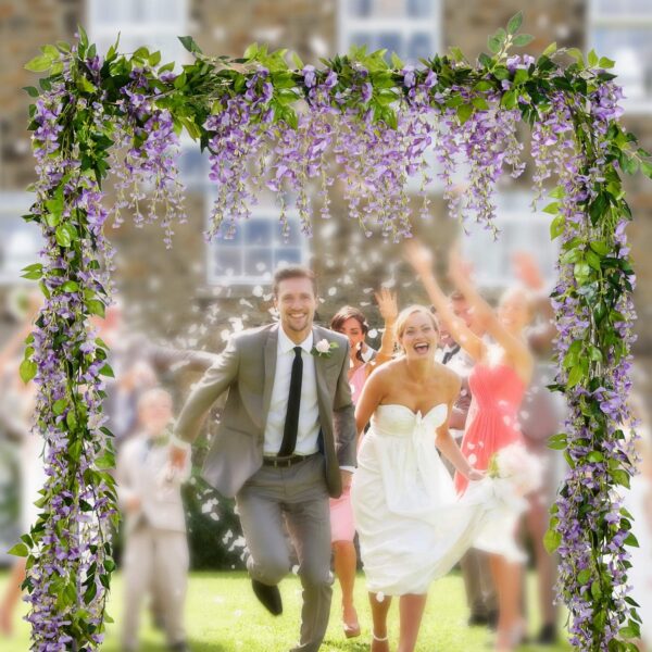 Lvydec Wisteria Artificial Flowers Garland, 4 Pcs Total 28.8ft Artificial Wisteria Vine Silk Hanging Flower for Home Garden Outdoor Ceremony Wedding Arch Floral Decor (Light Purple)
