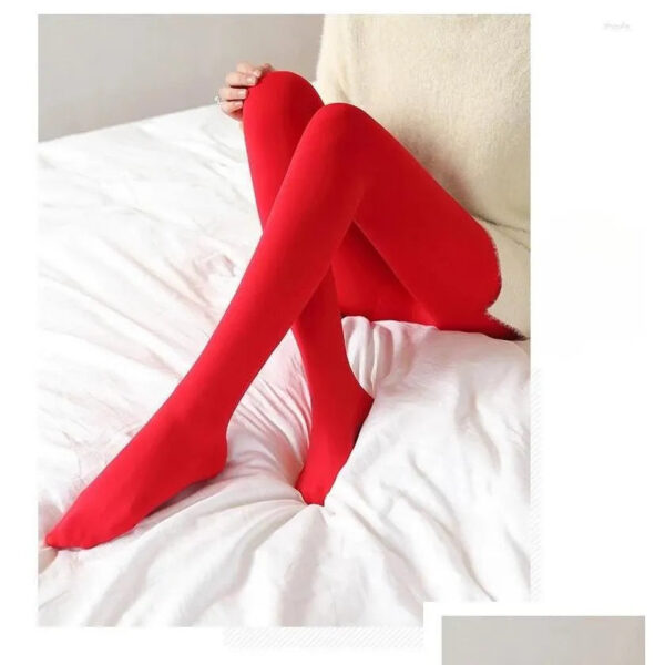 d10e45222c3ca99f Socks & Hosiery Women Thermal Pantyhose Woman Fleece Tights Y Winter Warm Solid Red Stockings Slim Thicken Elastic Veet Female Leggin Dhmu2