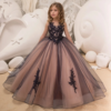 d11a45e06b1f3e17 MisShow Princess Satin Beaded Floor Length Red Flower Girl Black Appliques Girls Pageant Dress First Communion Dresses