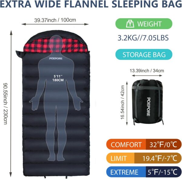 d11e0ed05cf56523 Poepore Schlafsack Outdoor Winter für Erwachsene Extra Breit 3-4 Jahreszeiten XXL Schlafsäcke Warmer Baumwolle Flanell Deckenschlafsack beim Camping Wandern Abenteuern 230 * 100CM