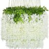 U'Artlines 24 Pack (Total 86.4 Feet) Artificial Fake Wisteria Vine Rattan Hanging Garland Silk Flowers String Home Party Wedding Decor (24, White)