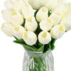 IPOPU 12PCS Pink Tulips Artificial Flowers for Decoration Fake Tulips Real Touch Fake Pink Flowers Artificial Floral Arrangements Pink Faux Tulips Decor Table Home Kitchen Wedding Decorations (Pink)