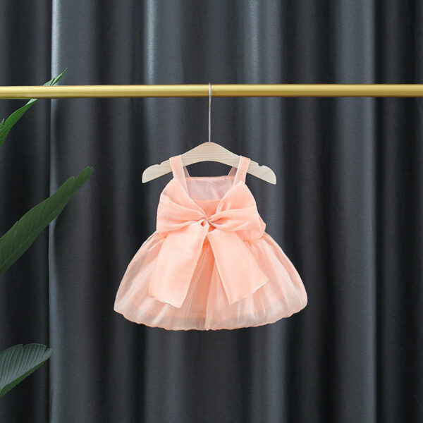 Summer Baby Girl Birthday Party Princess Mesh Evening Dresses Sweet Solid Color Bow Knot Sleeveless Lightweight Children Clothes