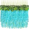d167869b8d746e85 CEWOR 24pcs Wisteria Hanging Flowers 3.6ft Artificial Vines Fake Garland Silk Flower String for Wedding Party Garden Outdoor Greenery Home Wall Decoration (Purple)