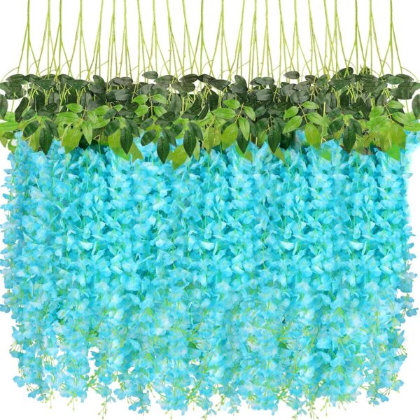 d167869b8d746e85 CEWOR 24pcs Wisteria Hanging Flowers 3.6ft Artificial Vines Fake Garland Silk Flower String for Wedding Party Garden Outdoor Greenery Home Wall Decoration (Purple)