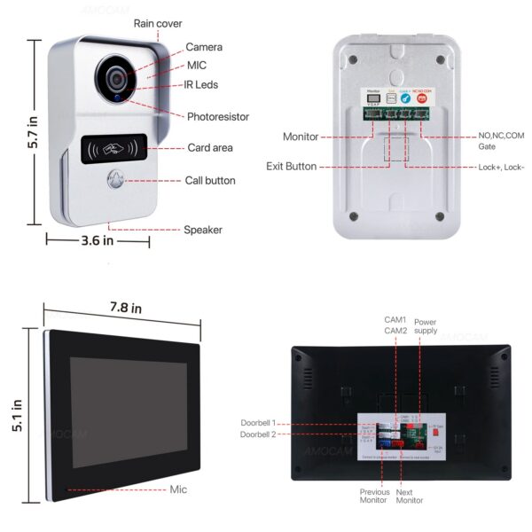 Wireless Wifi Video Doorbell System, 1080P Doorphone Door Camera, 7 Inch Touch Screen, Video Intercom 32GB SD card for Home