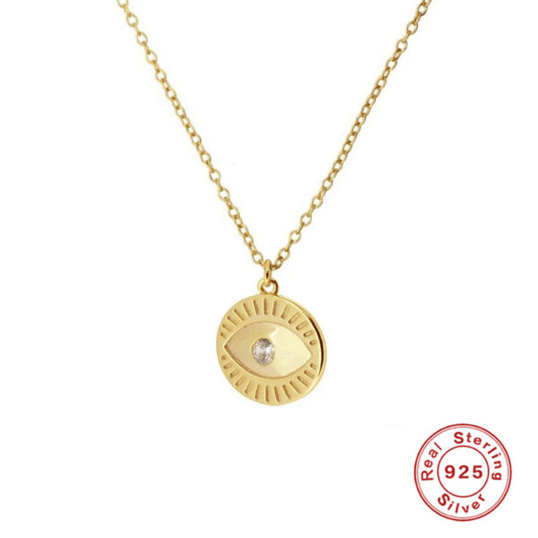 CANNER Real Sterling Necklace For Women Round Brand Geometric Eyes Diamond Clavicle Chain Sier Jewelry Collares