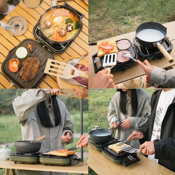 Naturehike 2-in-1 Gas Camping Stove, Frying Pan, Stove with Adjustable Burners, 88.18 oz, Carrying Handle, Portable, Iron SkilletPerfect for Camping & Hiking, Emergency Cooking