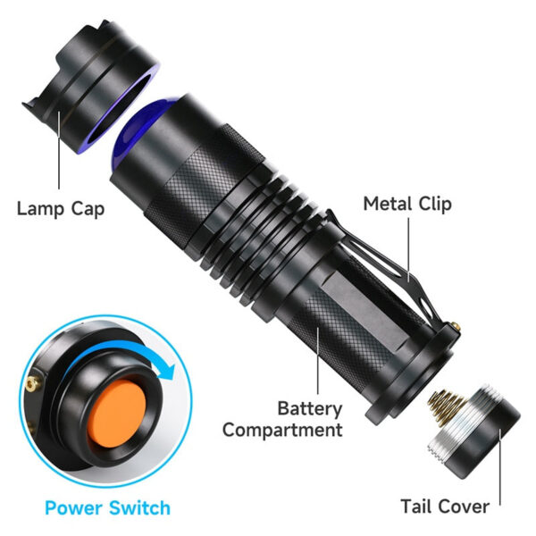d2059942e6095f1c UV LED Flashlight Portable Blacklight 395nm Wavelength Violet Light Pet Urine Scorpion Feminine Hygiene Detector Torch