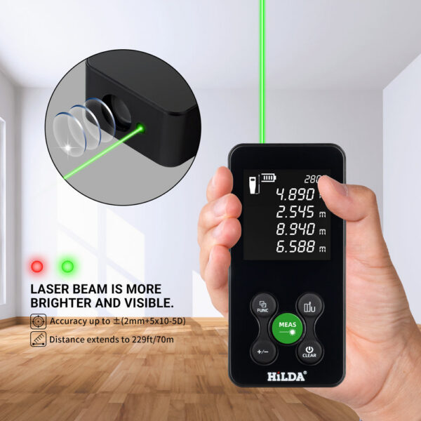 d235707ab238496b HILDA 50M/100M Rangefinder Red/Green Light Distance Digital Tape Rechargeable and Measurable Angle Laser Measure