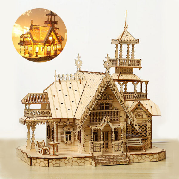 d23cf70480d272f9 Villa 3D Wooden Kit with Light Castle Puzzles Assembly Toy Kid Adult DIY Model Kits Desk Decoration for Gift
