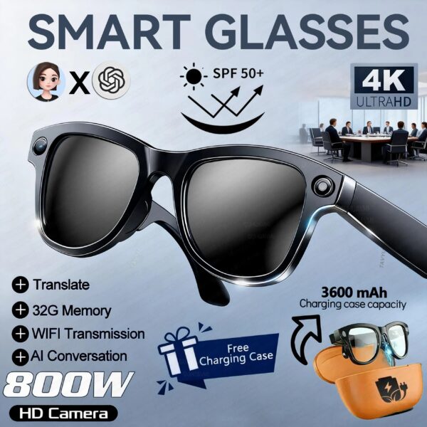 d26925aa7c846155 2026 New 3600mAh Large Capacity Smart Glasses 800W Pixel Anti-shake Camera 120+Language Translation Video Recording Call Glasses